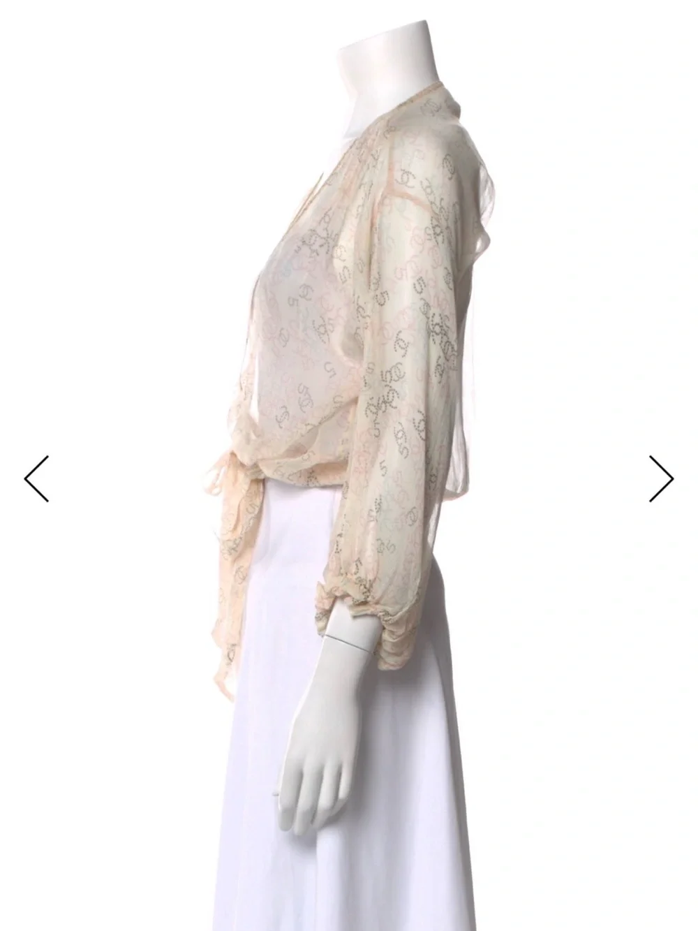 CHANEL Sheer Pale Beige Tie-Front Blouse